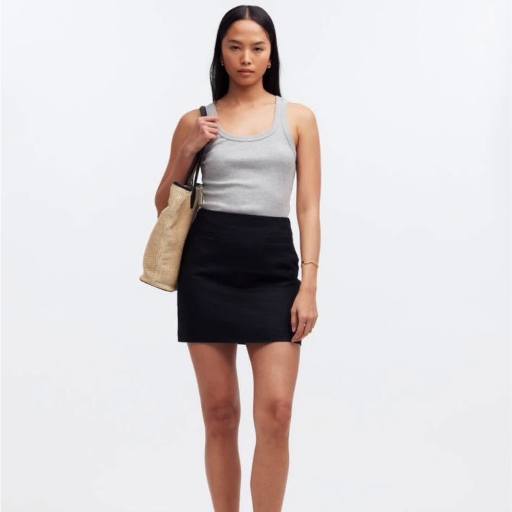 Madewell Linen Welt-Pocket Black Mini Skirt Size 8 (tagged 6)